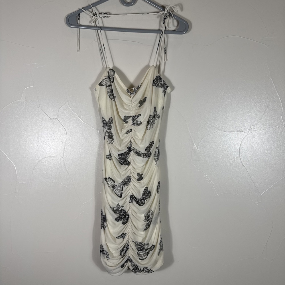 Native Daughters‎ Bodycon Ruched Dress Lined Strappy Stretch Butterfly Medium